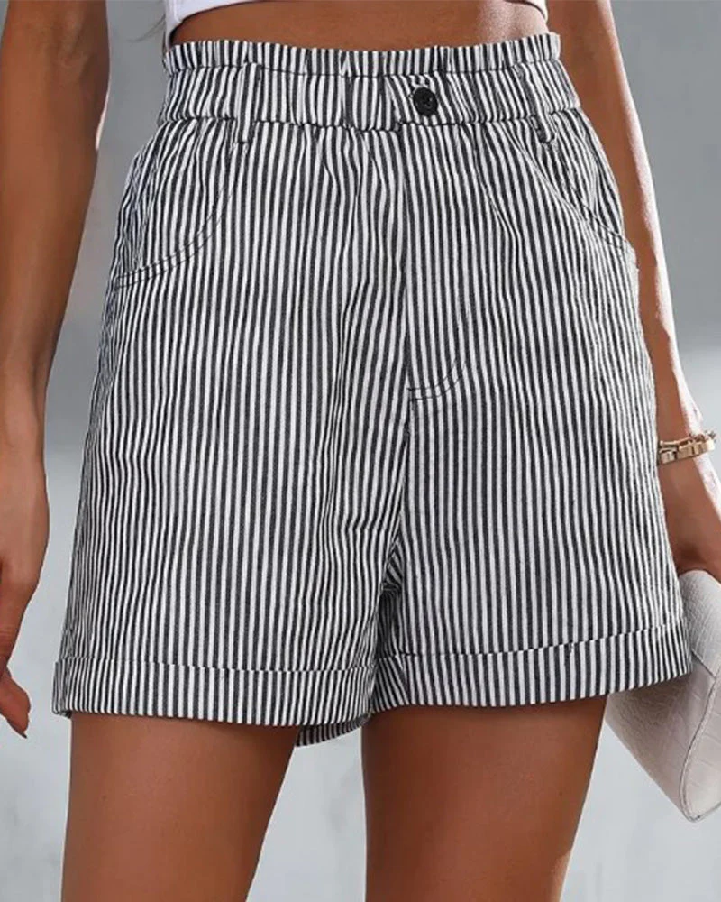 High Waist Stripe Print Shorts - Image 5