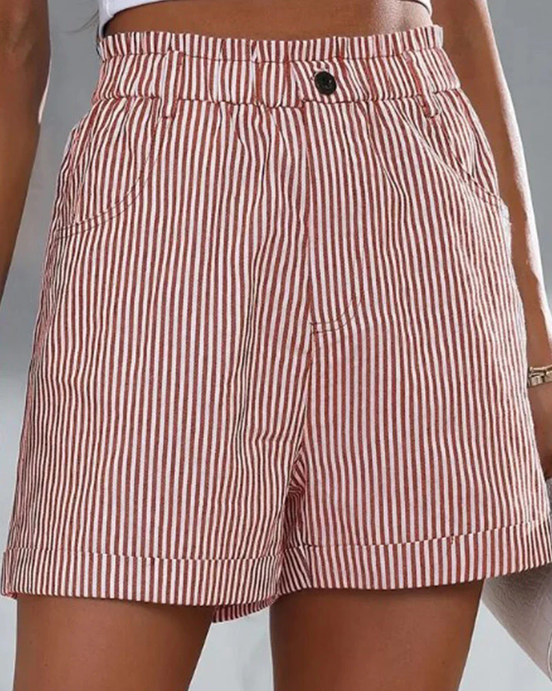 High Waist Stripe Print Shorts - Image 6