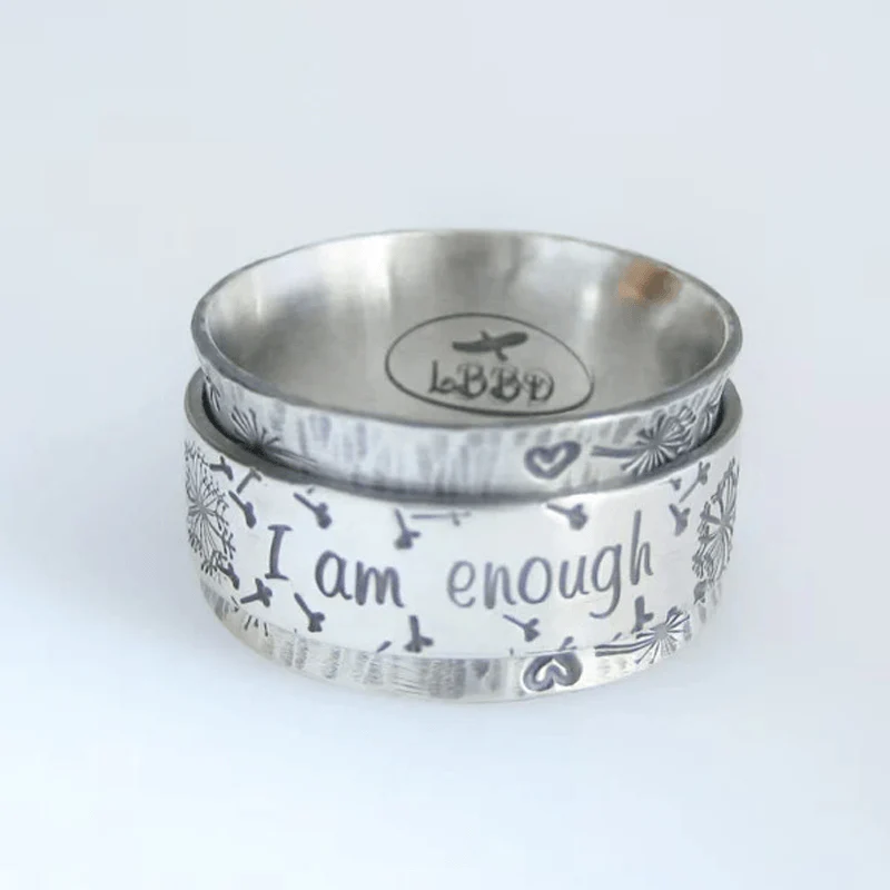 "I Am Enough" Silver Dandelion Ring - Image 3