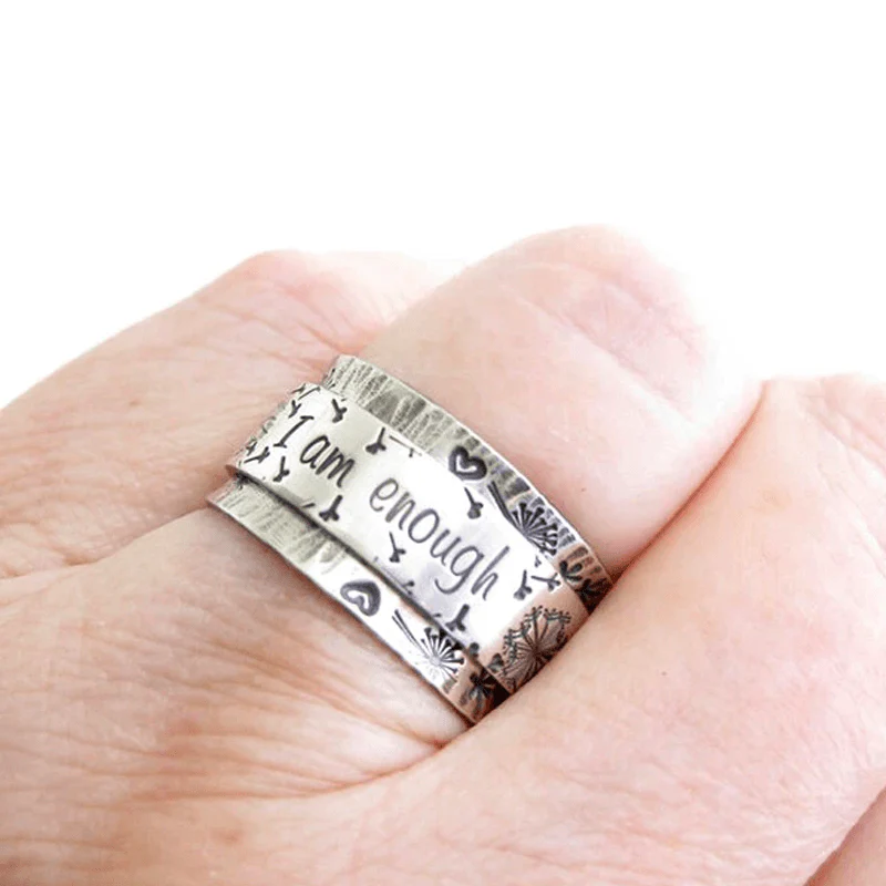 "I Am Enough" Silver Dandelion Ring - Image 4