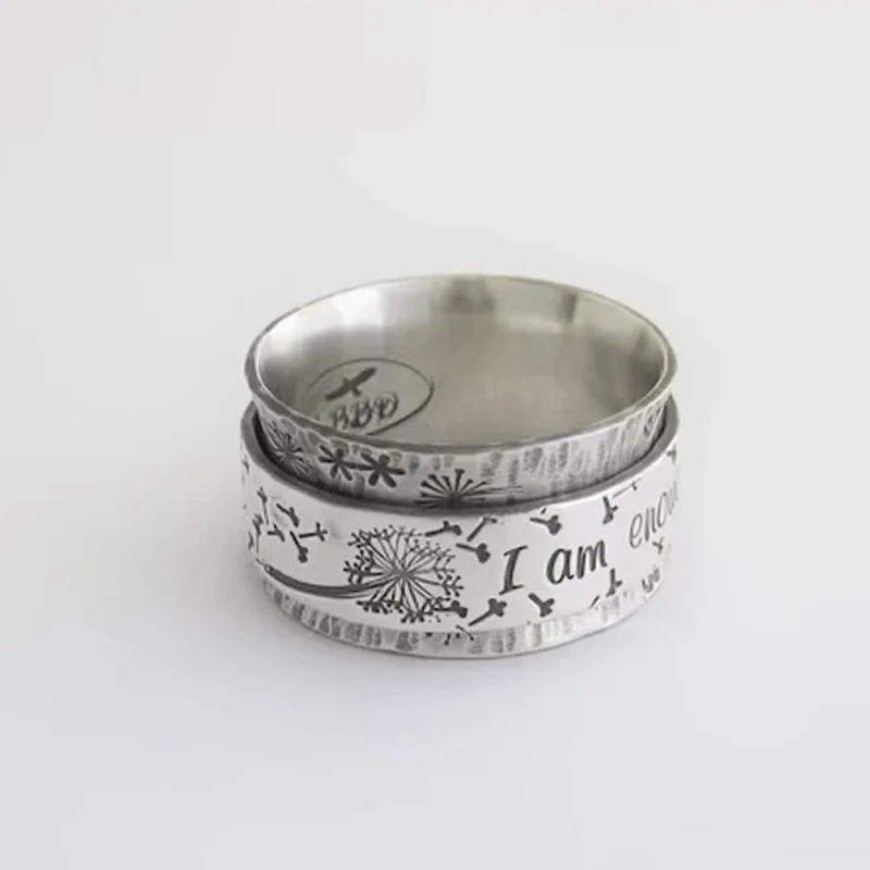 "I Am Enough" Silver Dandelion Ring - Image 7