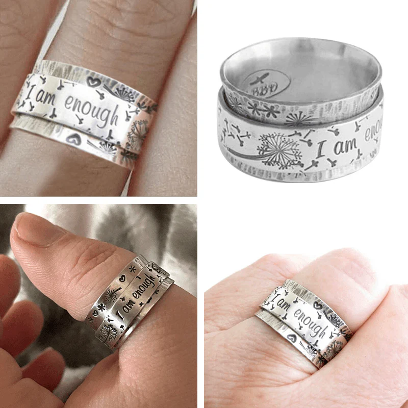 "I Am Enough" Silver Dandelion Ring - Image 8