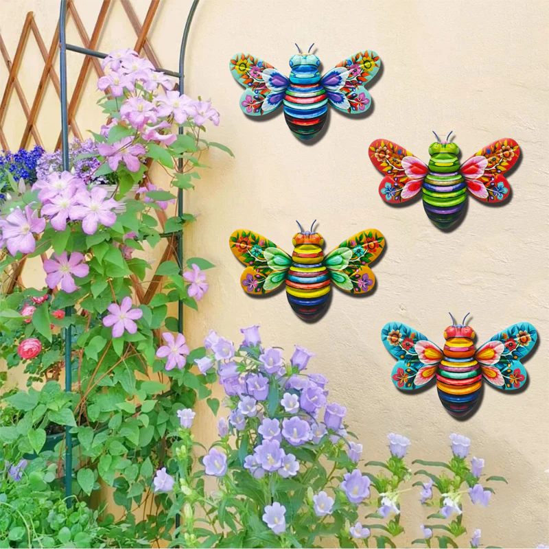 Iron Bee Art Sculpture Hanging Wall Decorations for Garden - Image 3