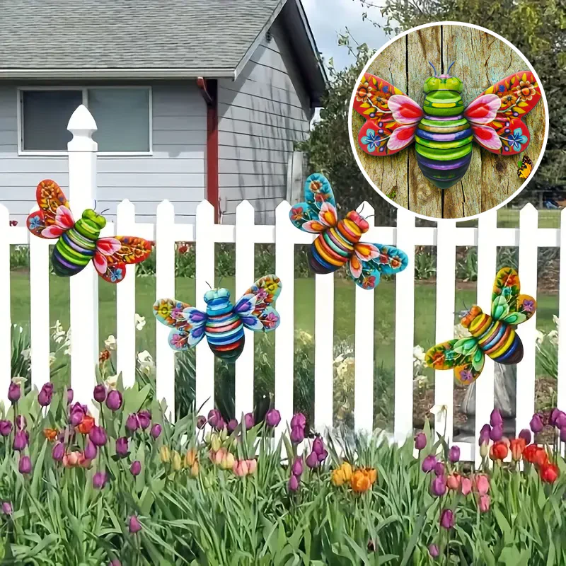 Iron Bee Art Sculpture Hanging Wall Decorations for Garden - Image 4