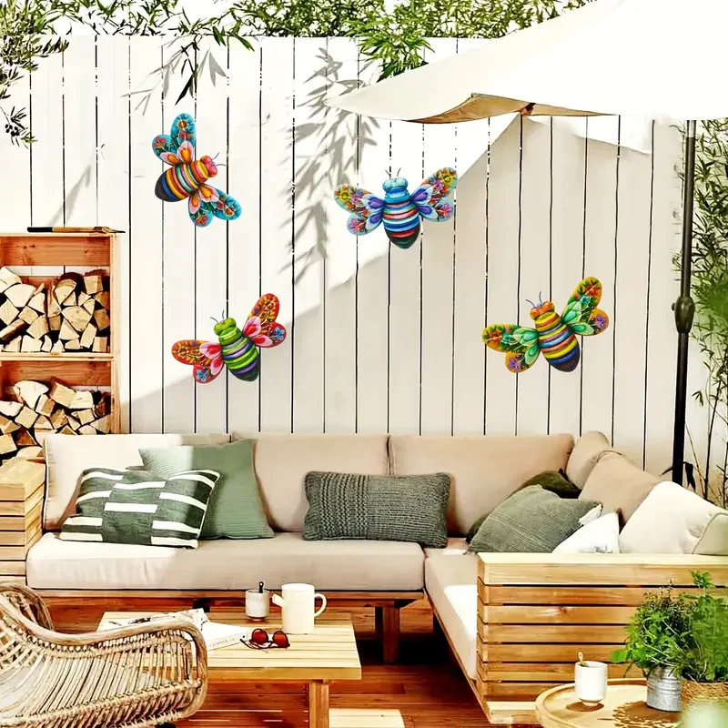 Iron Bee Art Sculpture Hanging Wall Decorations for Garden - Image 5
