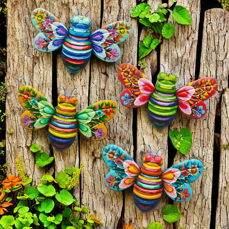 Iron Bee Art Sculpture Hanging Wall Decorations for Garden - Image 7