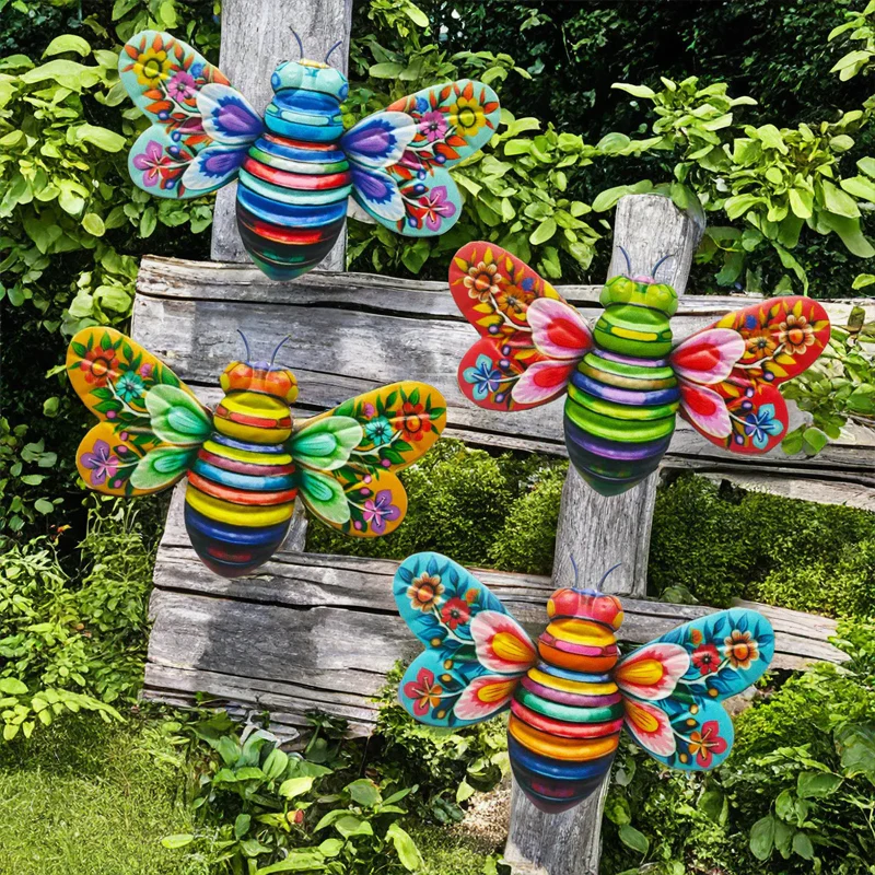 Iron Bee Art Sculpture Hanging Wall Decorations for Garden - Image 8