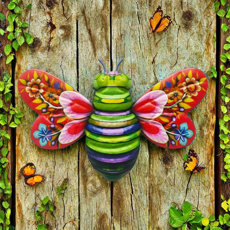 Iron Bee Art Sculpture Hanging Wall Decorations for Garden - Image 9