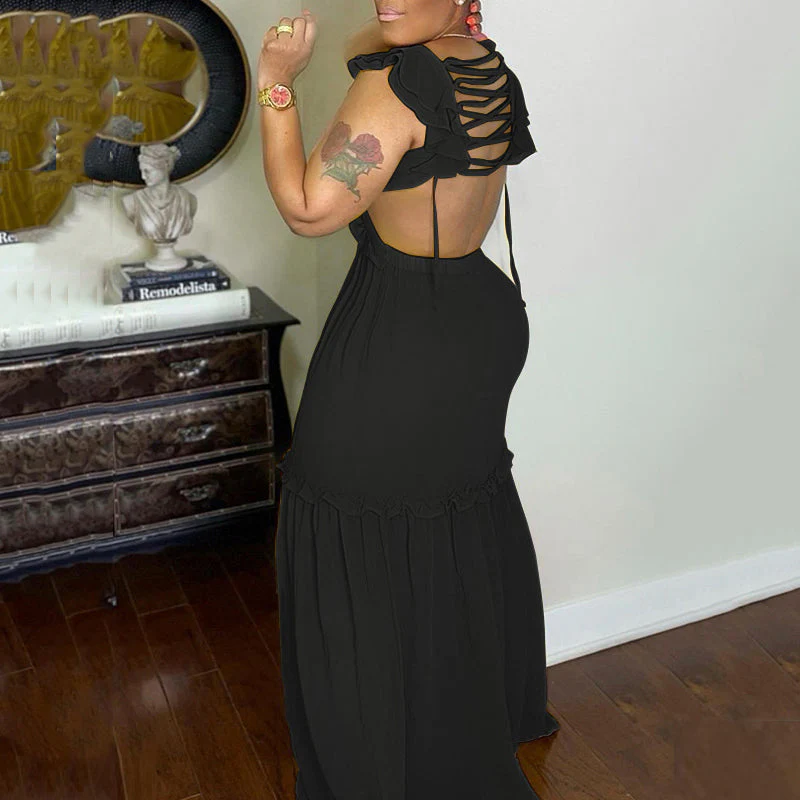 Ladies Sexy V-Neck Lace-Up Dress - Image 6