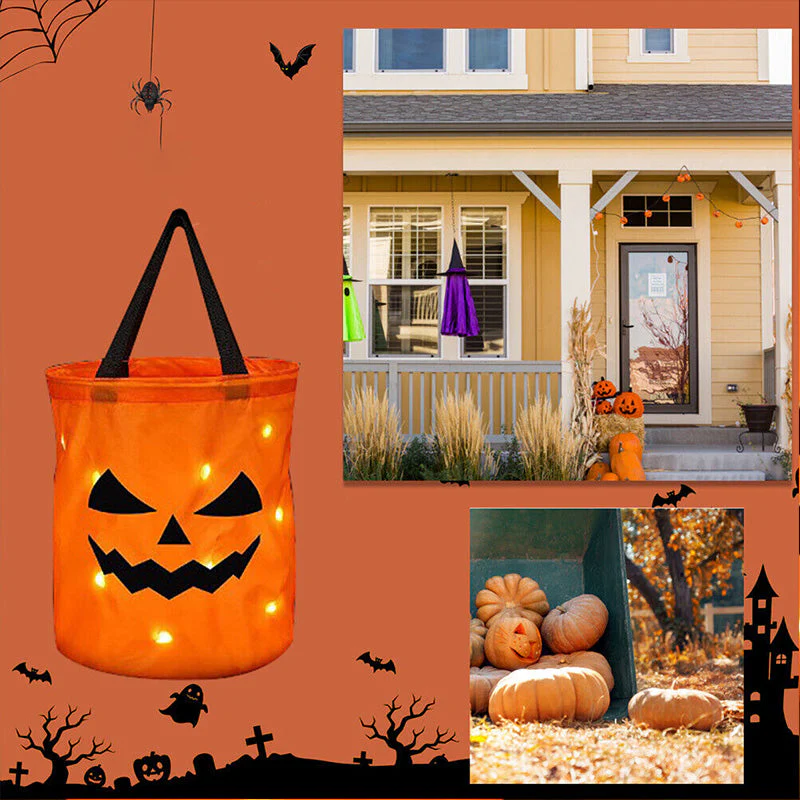 LED Light Halloween Trick or Treat Bags Pumpkin Bucket - Image 4