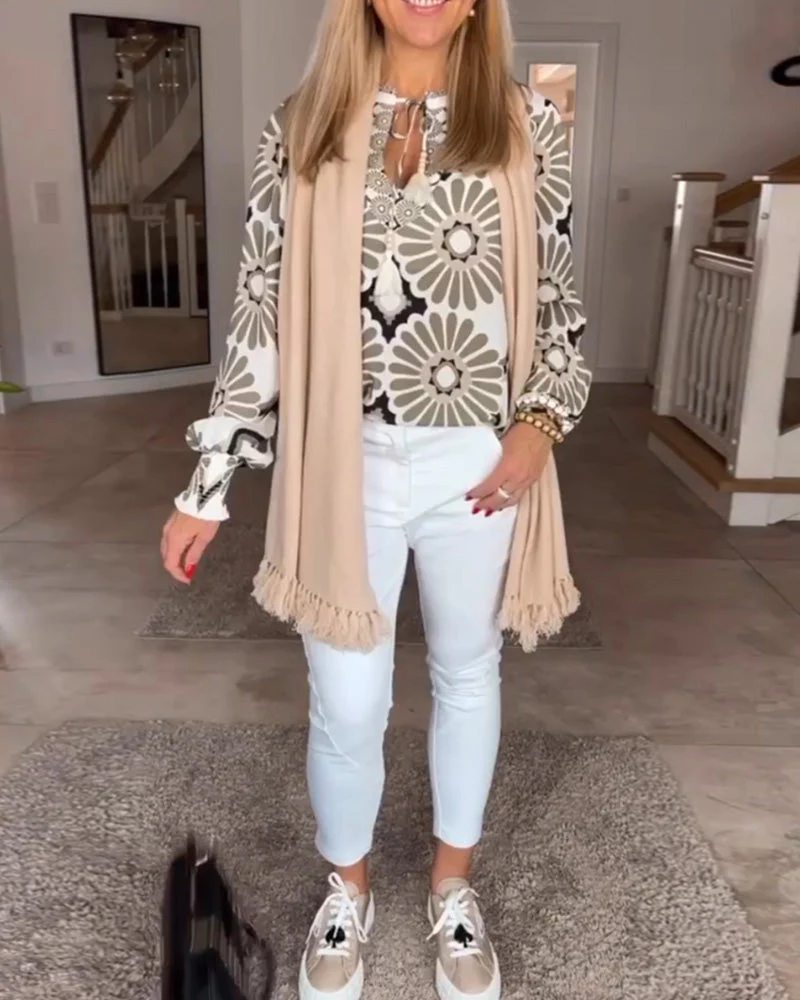 Long sleeve Geometric Print Blouse - Image 2