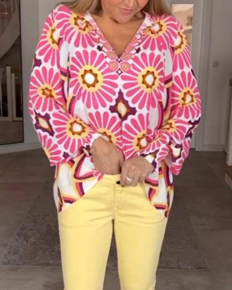 Long sleeve Geometric Print Blouse - Image 6