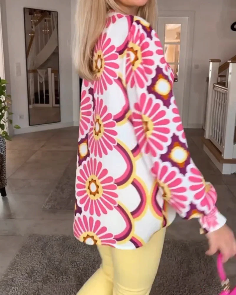 Long sleeve Geometric Print Blouse - Image 7