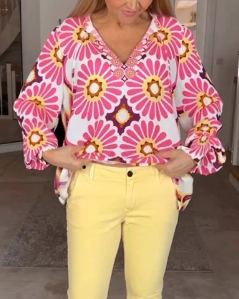Long sleeve Geometric Print Blouse - Image 8
