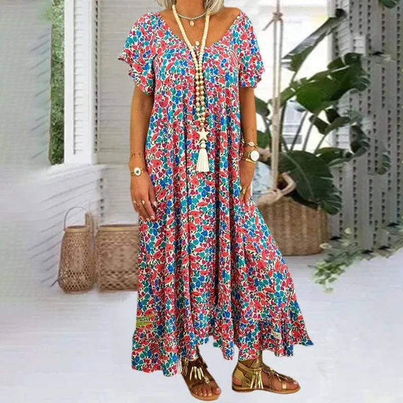 Loose Long Printed Bohemian Dress - Image 2
