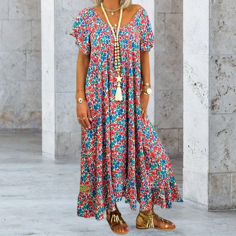 Loose Long Printed Bohemian Dress - Image 6