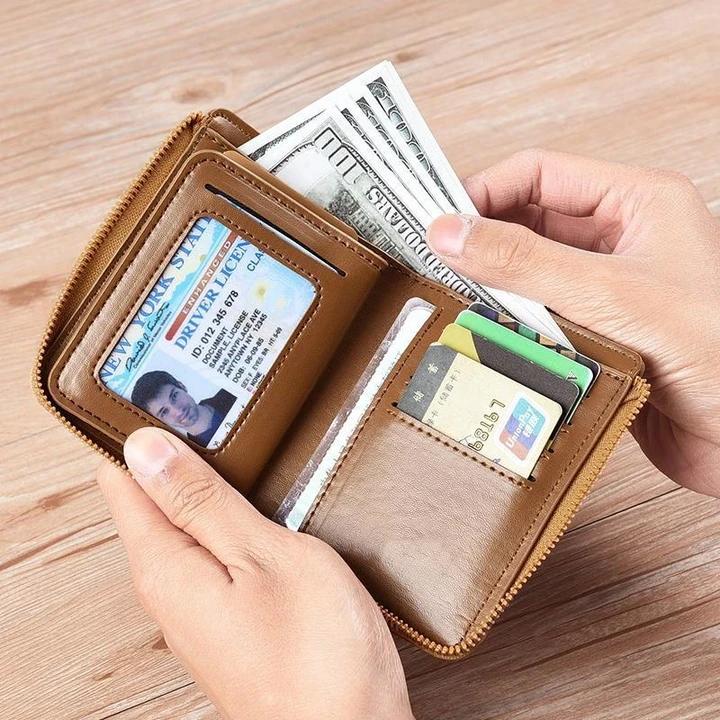 Men Wallet Zipper Genuine Leather Purse ( RFID PROTECTED ) - Image 3