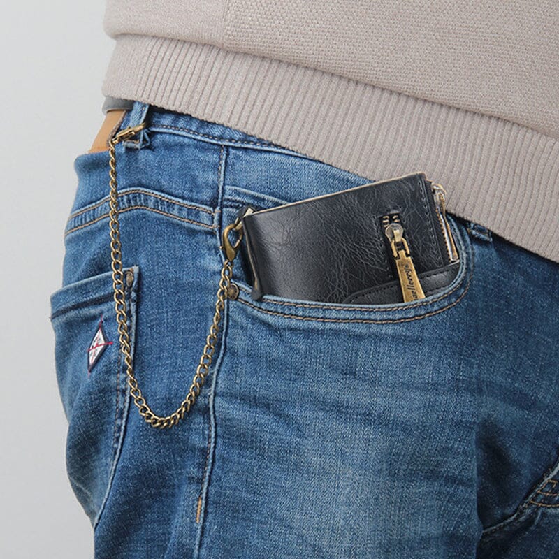 Men‘s RFID Wallet with Chain, Retro Bifold Card Holder Purse - Image 2
