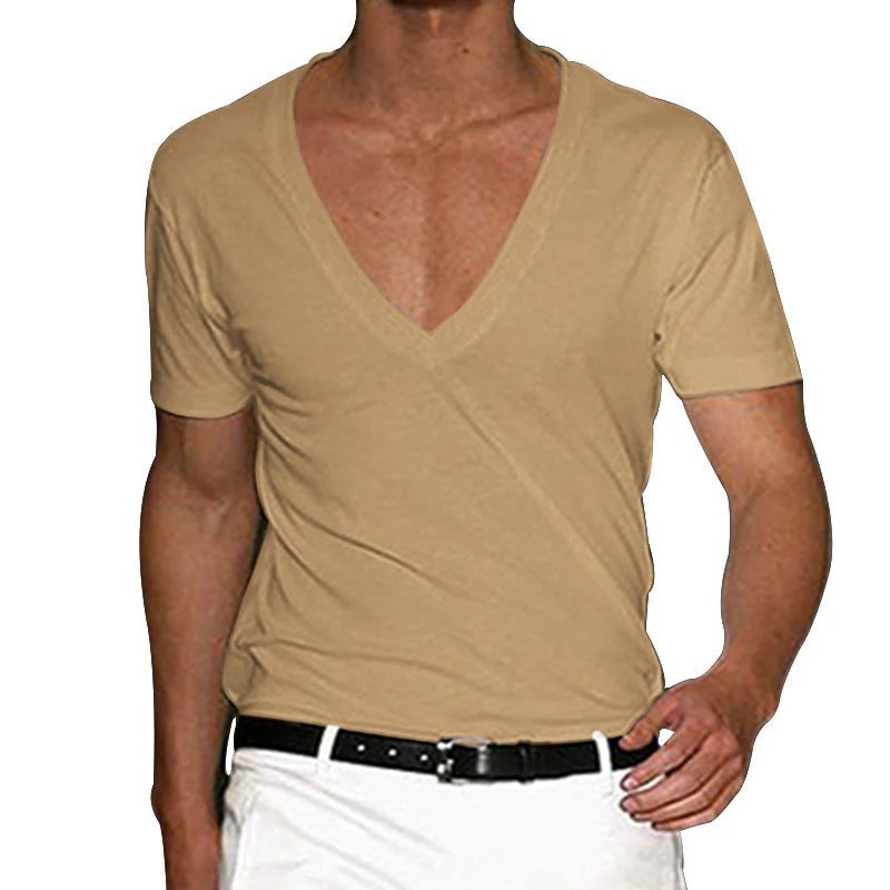 Men's Basic Deep V-Neck Cotton Short Sleeve T-Shirt - Image 10