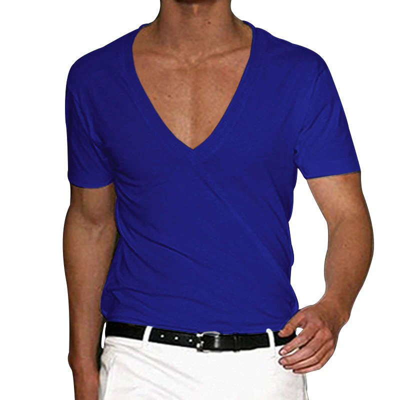 Men's Basic Deep V-Neck Cotton Short Sleeve T-Shirt - Image 11