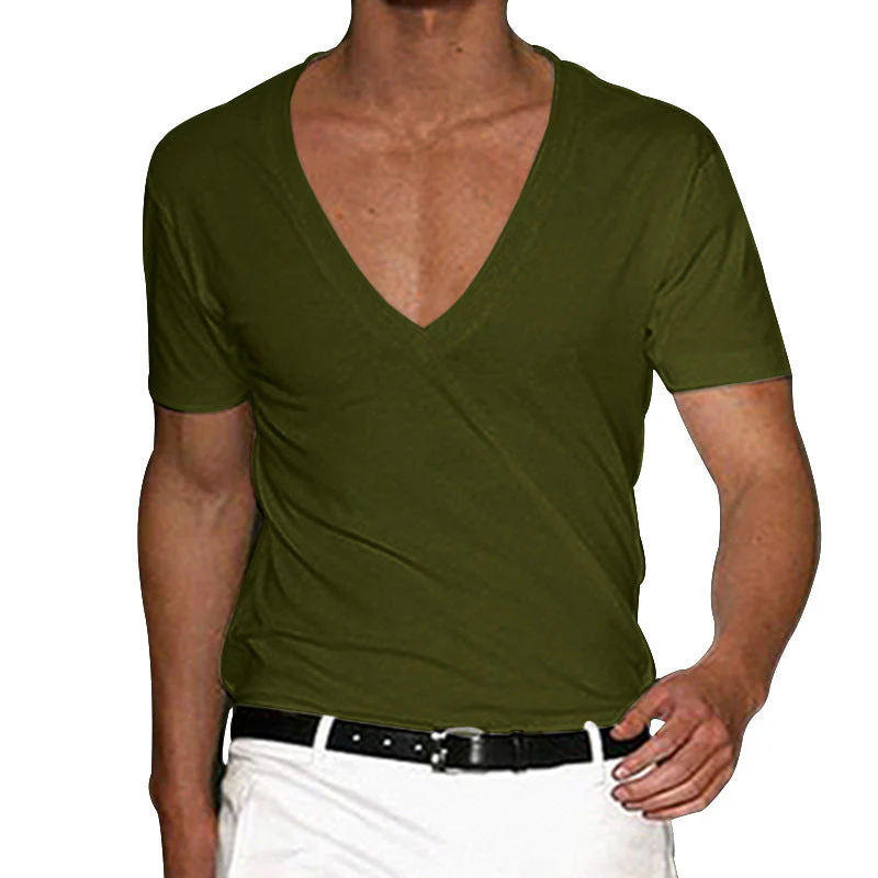Men's Basic Deep V-Neck Cotton Short Sleeve T-Shirt - Image 12