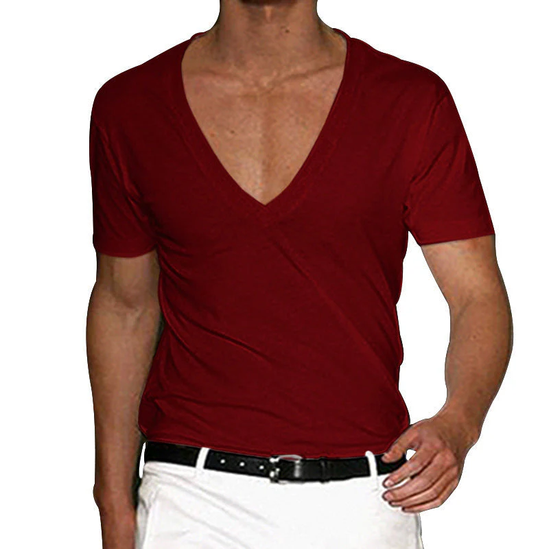 Men's Basic Deep V-Neck Cotton Short Sleeve T-Shirt - Image 13