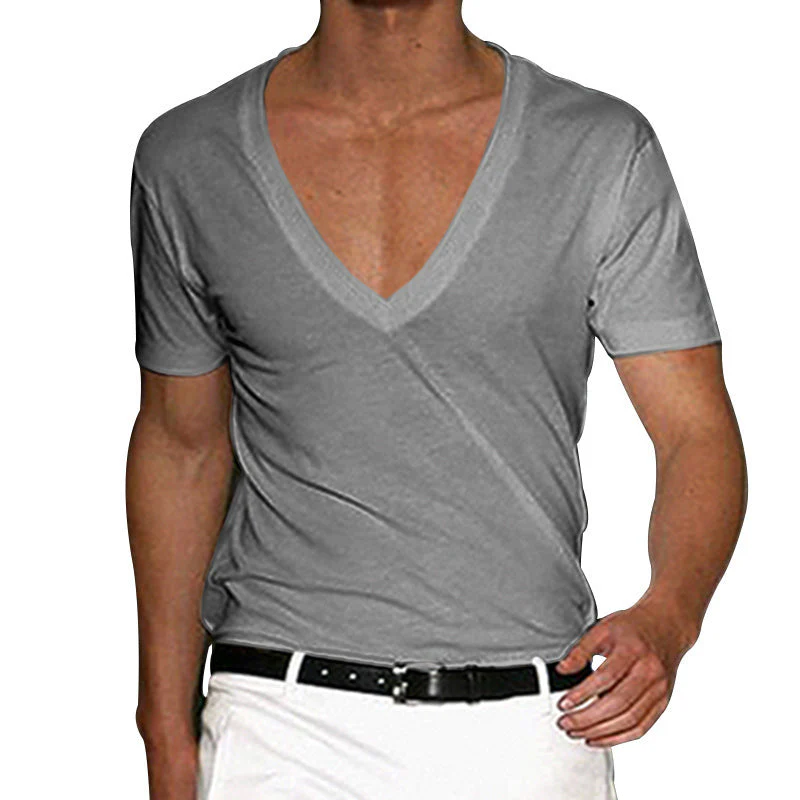 Men's Basic Deep V-Neck Cotton Short Sleeve T-Shirt - Image 14
