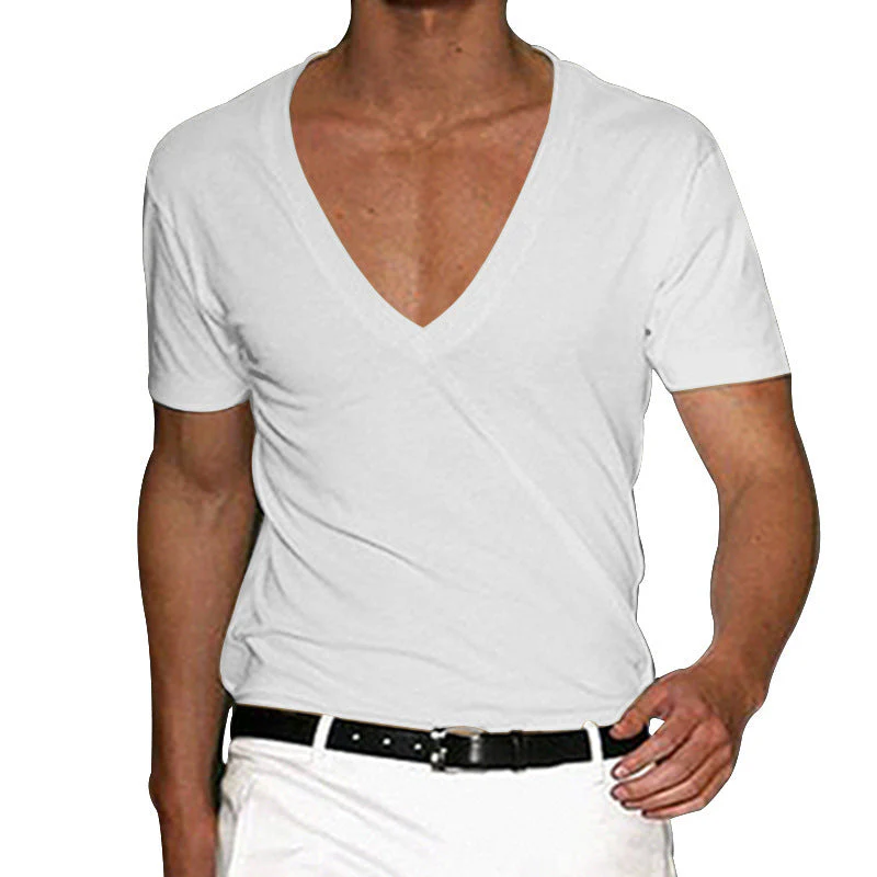Men's Basic Deep V-Neck Cotton Short Sleeve T-Shirt - Image 15