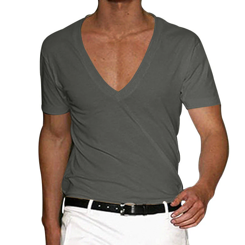 Men's Basic Deep V-Neck Cotton Short Sleeve T-Shirt - Image 17