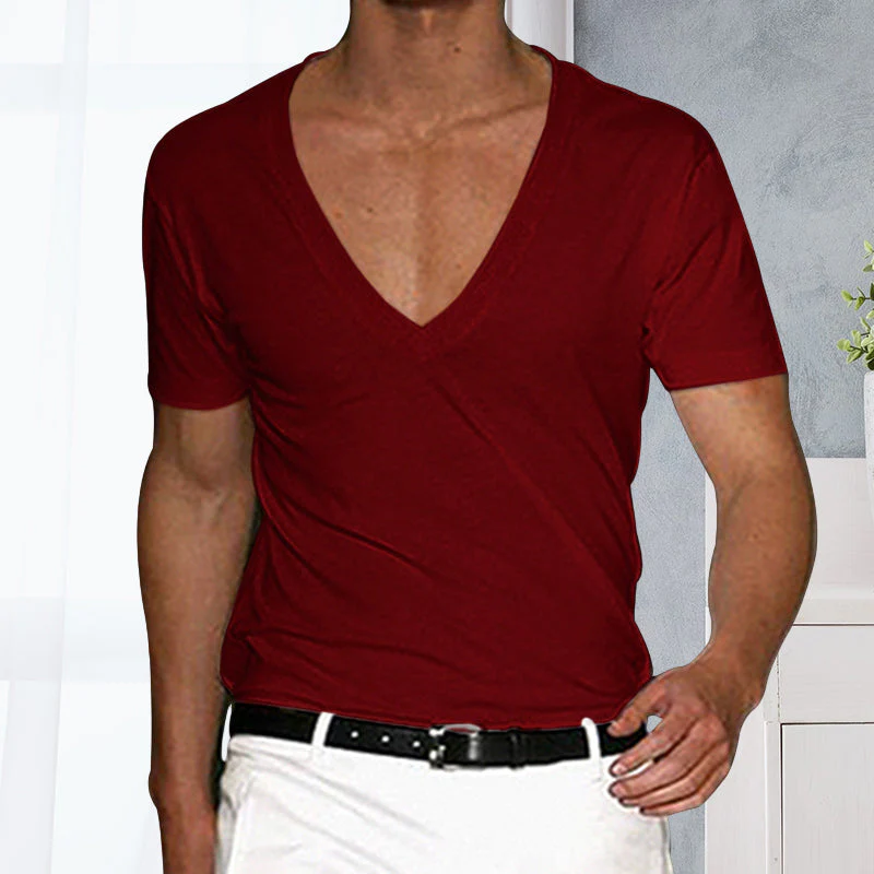 Men's Basic Deep V-Neck Cotton Short Sleeve T-Shirt - Image 3