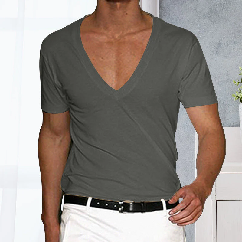 Men's Basic Deep V-Neck Cotton Short Sleeve T-Shirt - Image 4