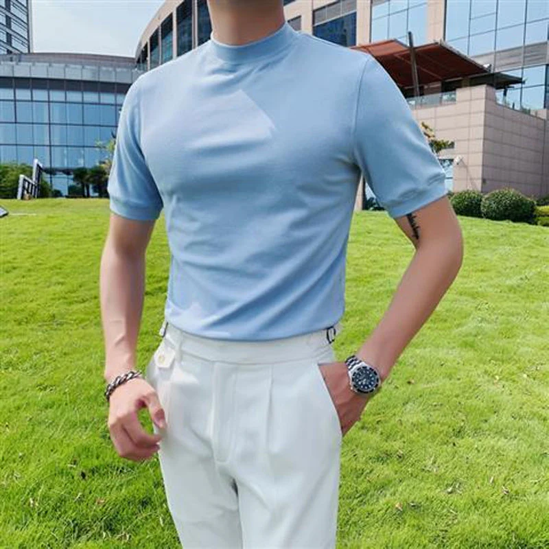 Mens High Neck Slim Fit T-shirt - Image 10