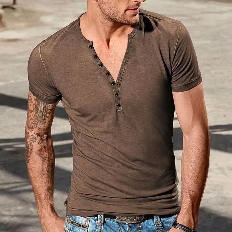 Men's Plain Henley Vacation T-shirt - Image 14