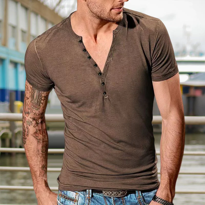Men's Plain Henley Vacation T-shirt - Image 2