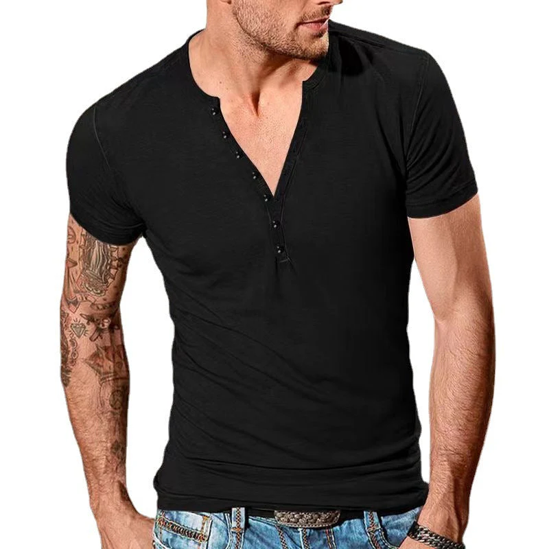 Men's Plain Henley Vacation T-shirt - Image 5
