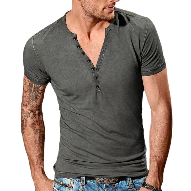 Men's Plain Henley Vacation T-shirt - Image 6