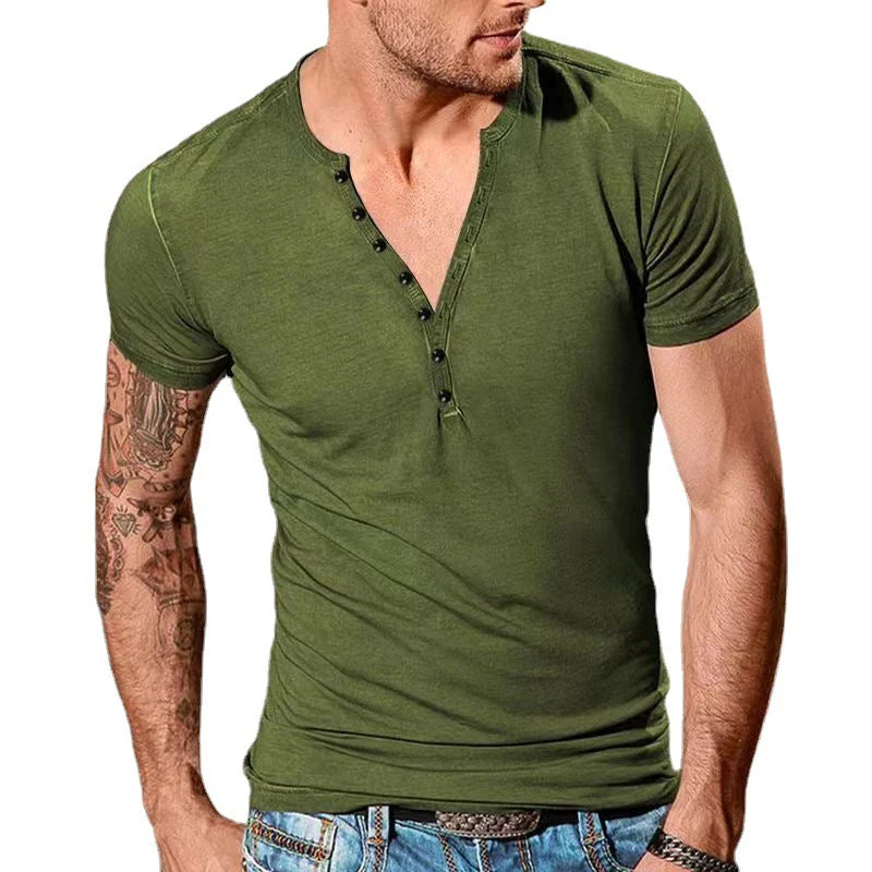 Men's Plain Henley Vacation T-shirt - Image 7