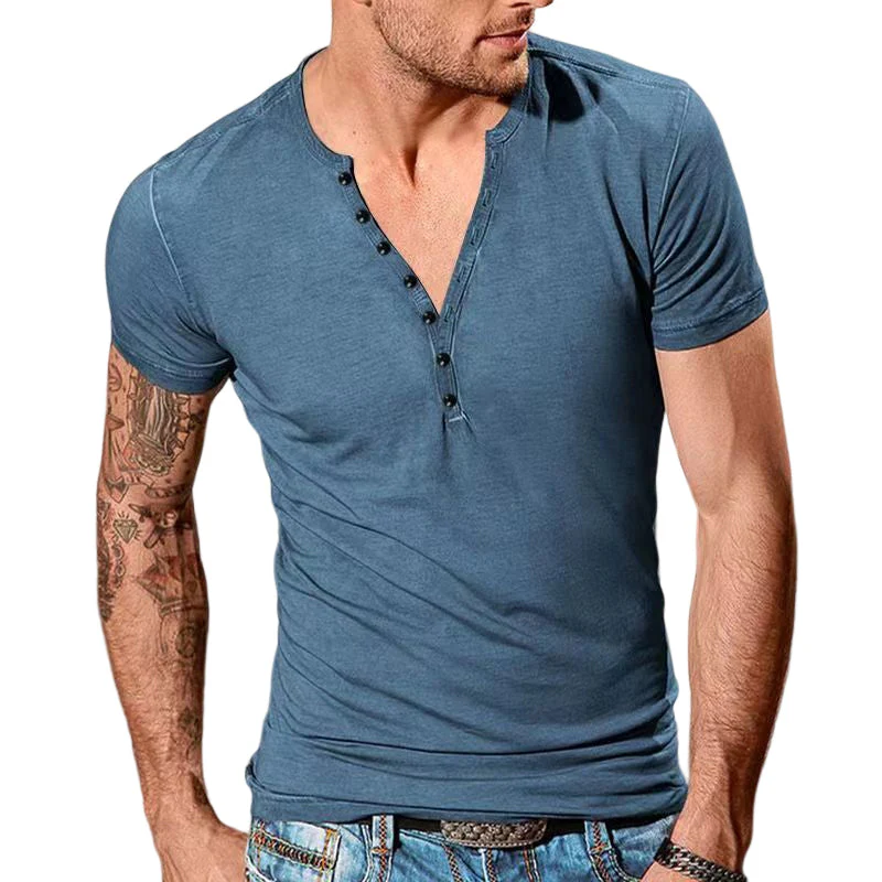 Men's Plain Henley Vacation T-shirt - Image 8