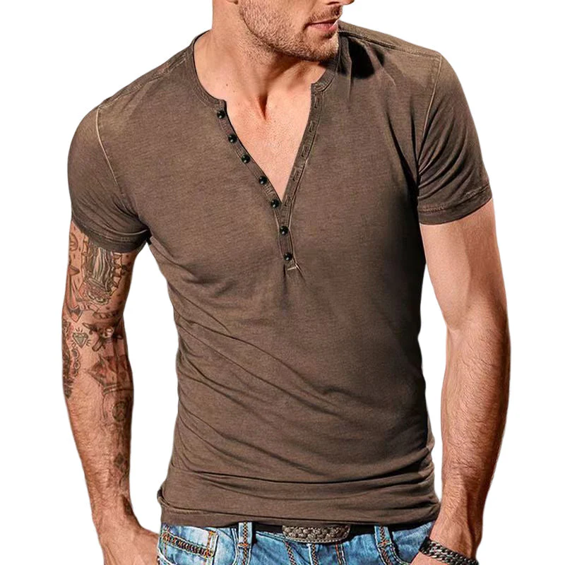 Men's Plain Henley Vacation T-shirt - Image 9
