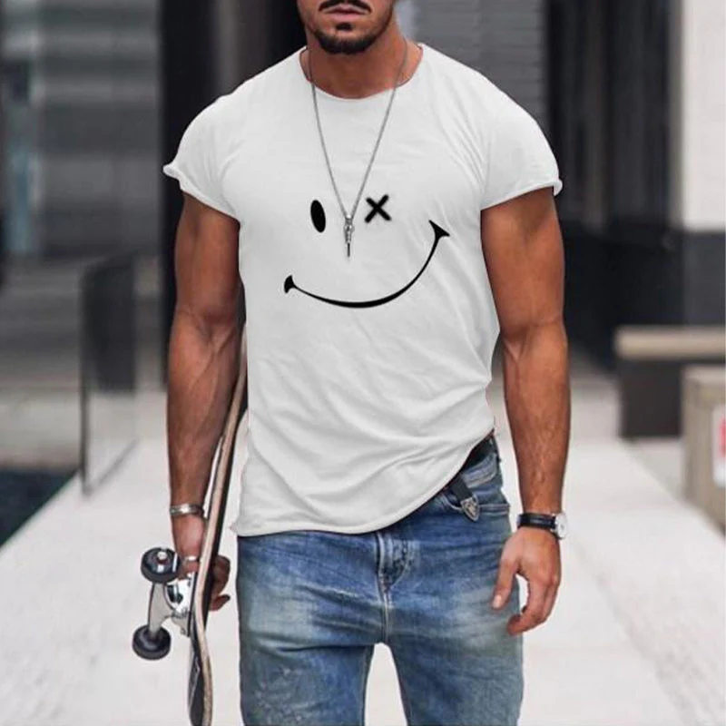 Men's Smile Round Neck Short Sleeve T-shirt - Image 11