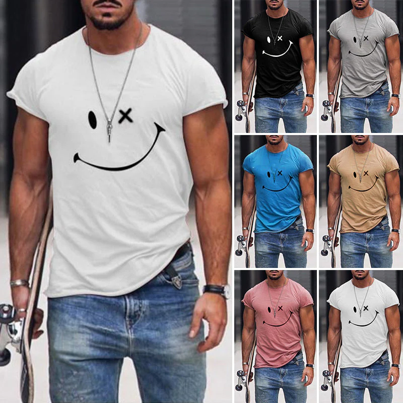 Men's Smile Round Neck Short Sleeve T-shirt - Image 4