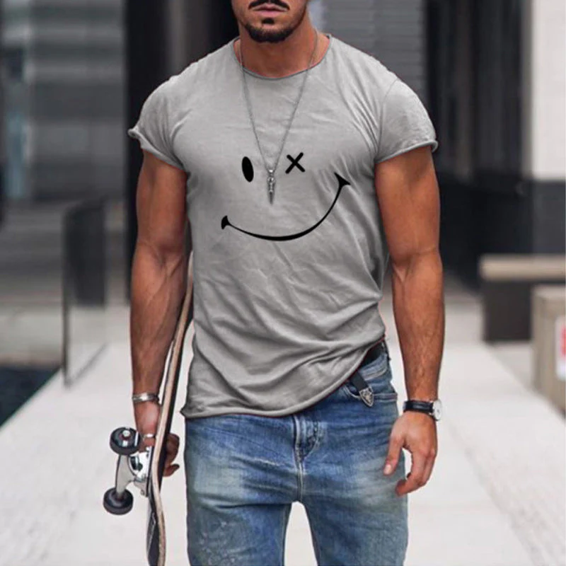 Men's Smile Round Neck Short Sleeve T-shirt - Image 8