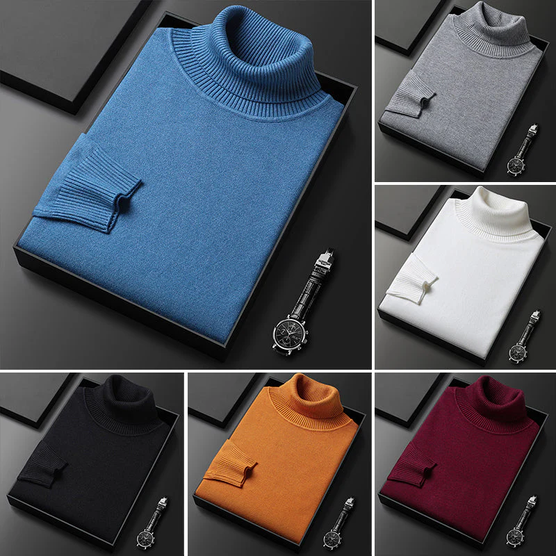 Men's Solid Color Turtleneck Sweater - Image 2