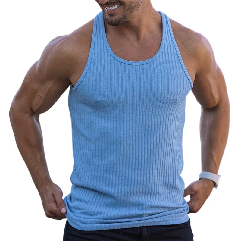 Men's Stripe Solid Color Sports Vest - Image 13