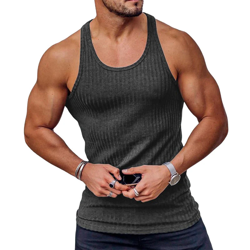Men's Stripe Solid Color Sports Vest - Image 16