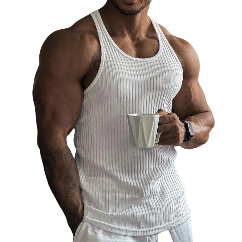 Men's Stripe Solid Color Sports Vest - Image 17