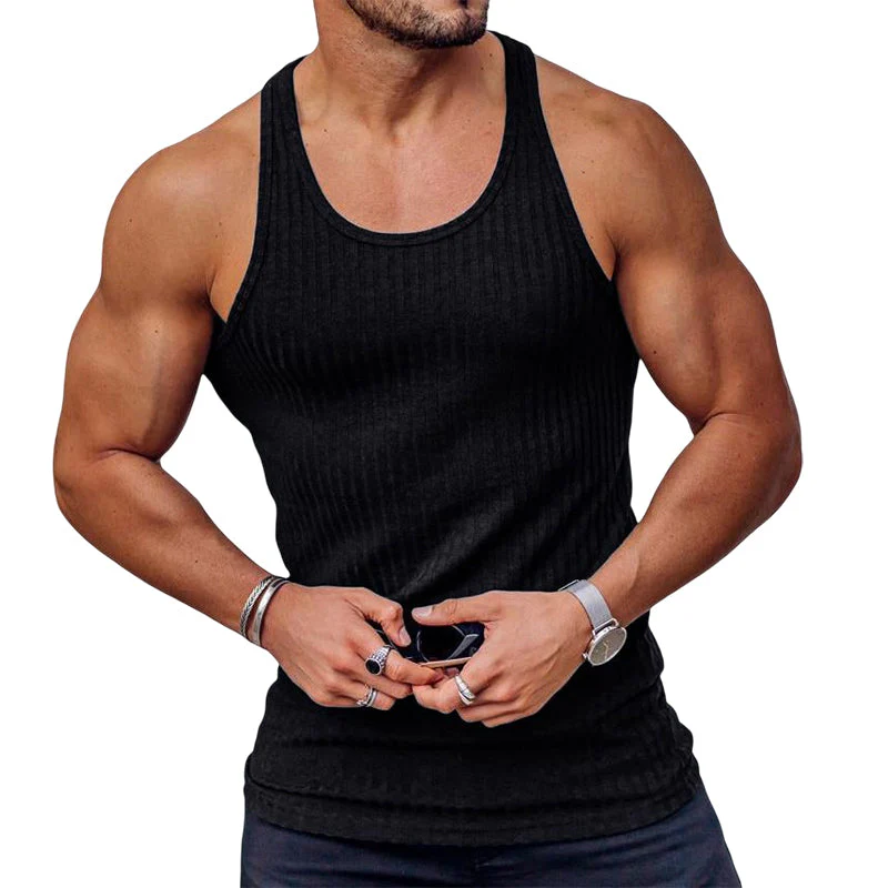 Men's Stripe Solid Color Sports Vest - Image 18