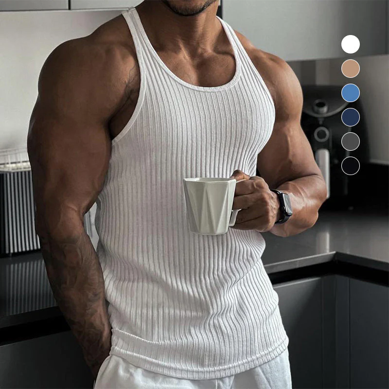Men's Stripe Solid Color Sports Vest - Image 2