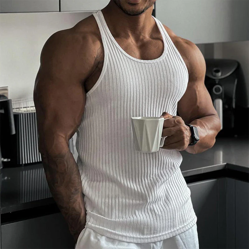 Men's Stripe Solid Color Sports Vest - Image 3
