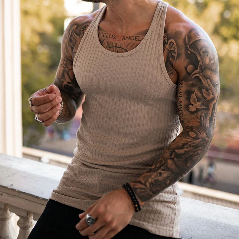 Men's Stripe Solid Color Sports Vest - Image 6